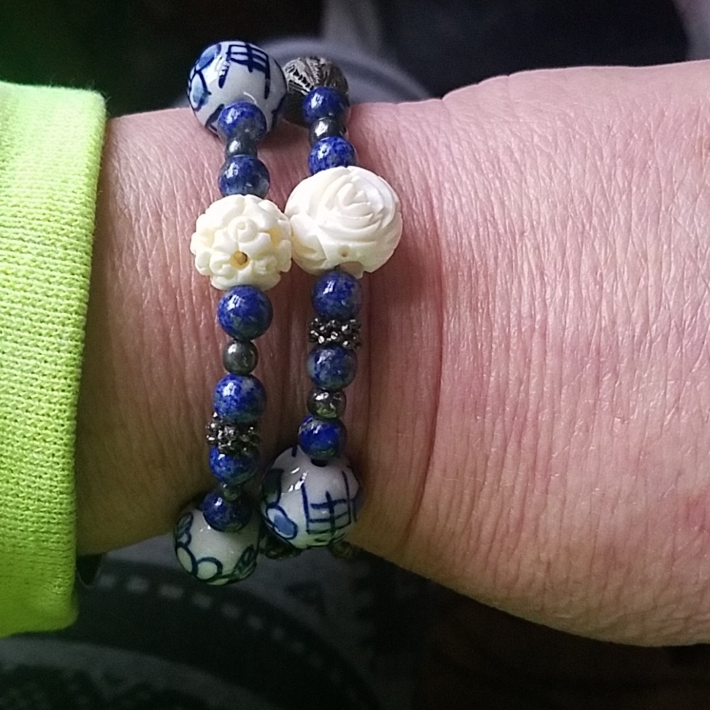 Sterling porcelain lapis butterfly wrap bracelet